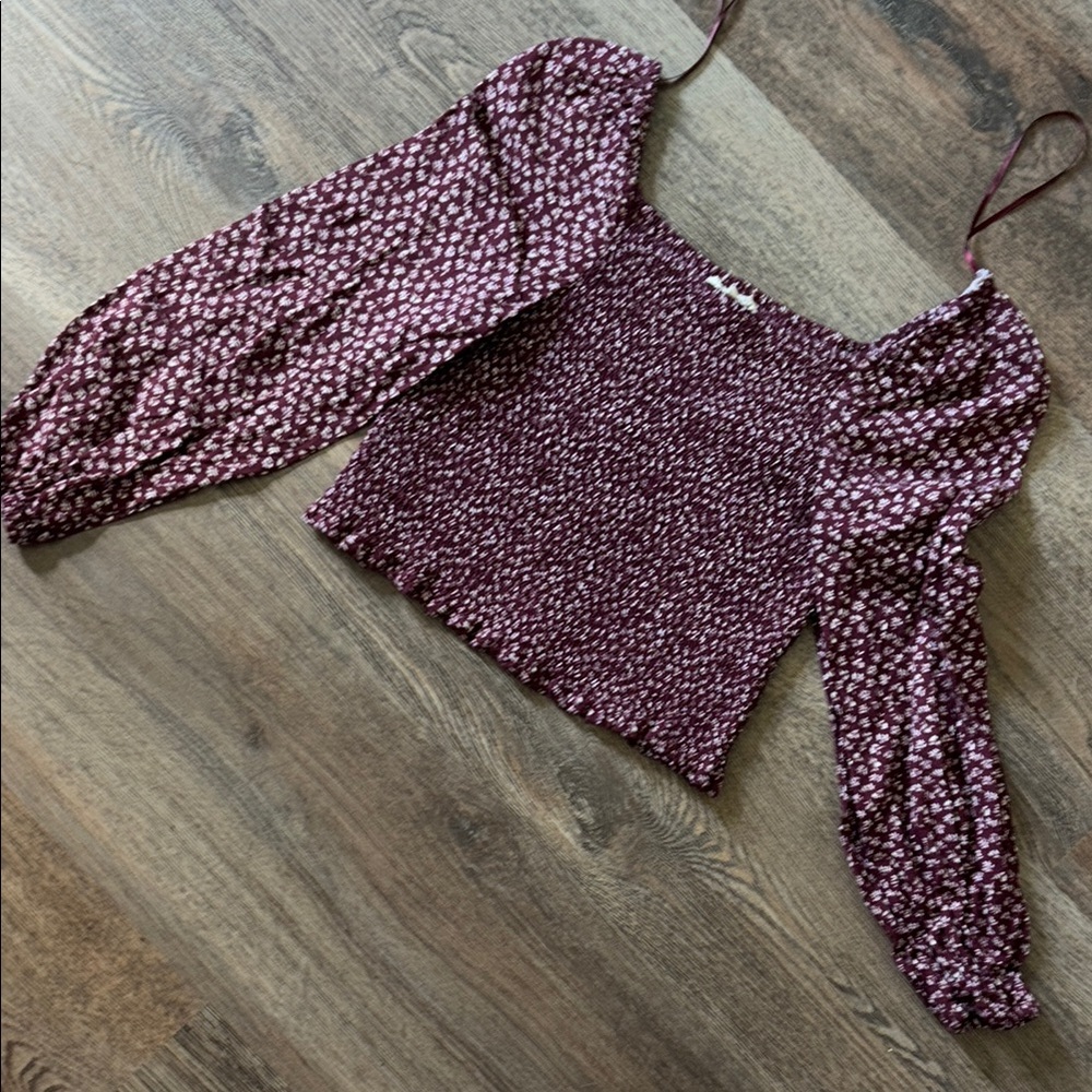 Copper key Maroon Smocked Puff Sleeve Blouse